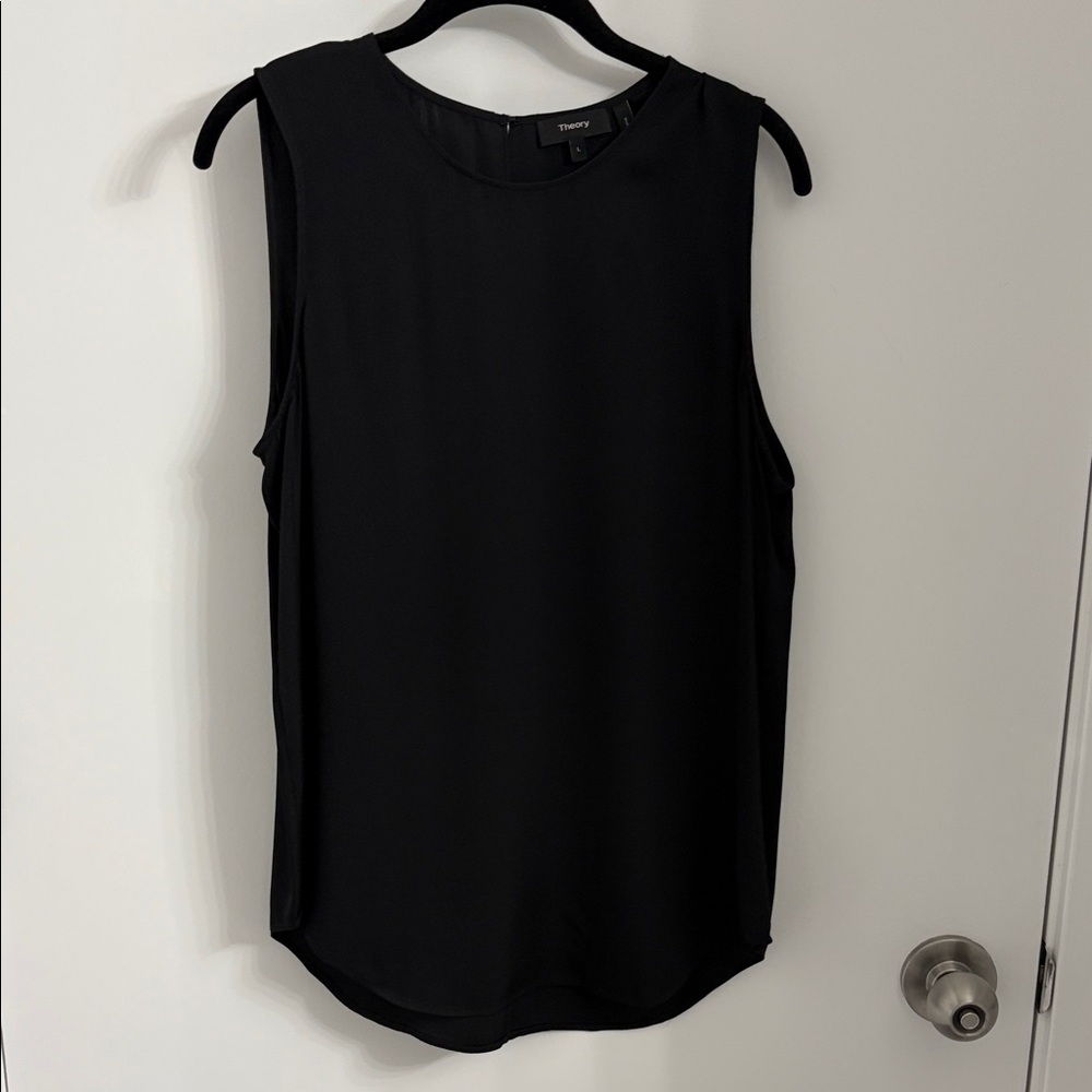 Theory Black Bringam Silk Stretch Top / Blouse, size large